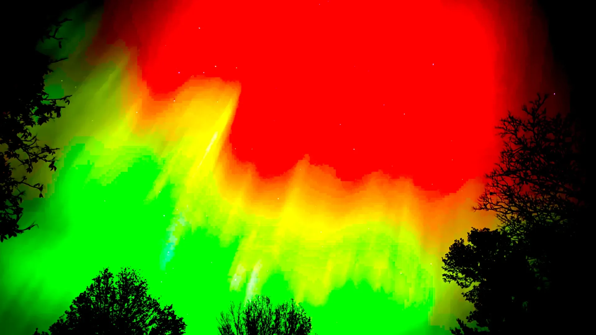 A distorted image of the northern lights.